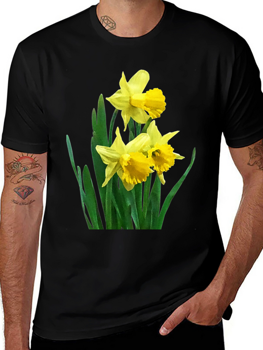 Daffodil Print Black T-Shirt