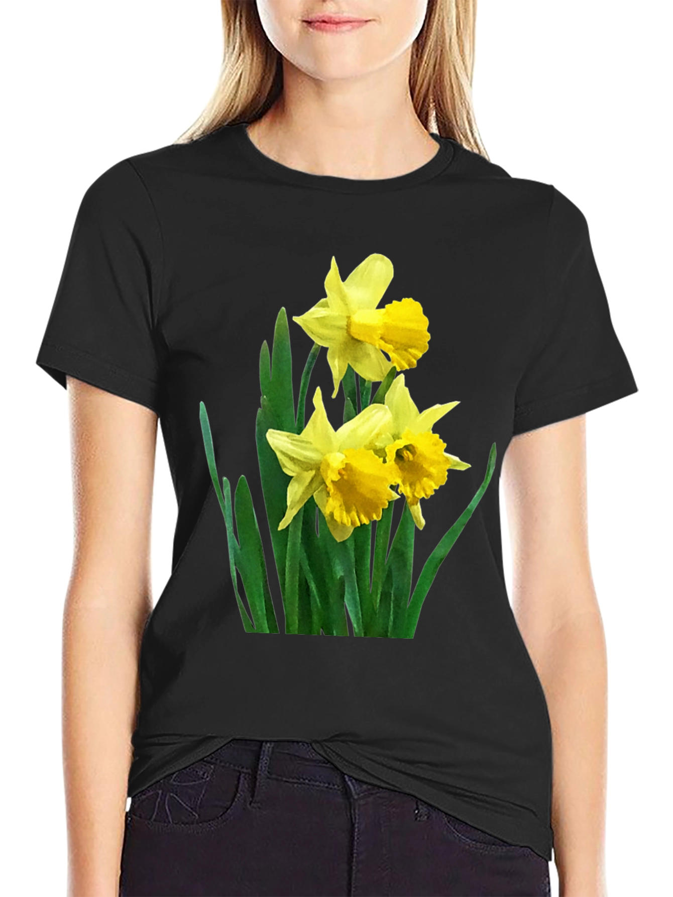Daffodil Print Black T-Shirt