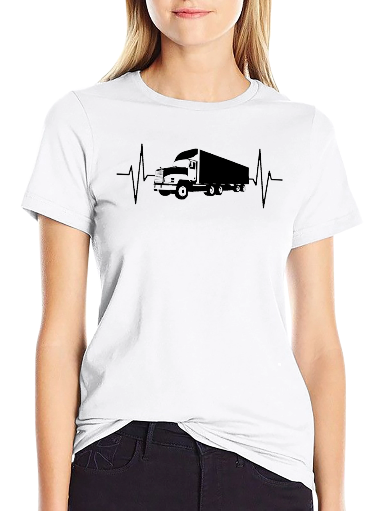 Truck Heartbeat T-Shirt - Black Crew Neck Tee
