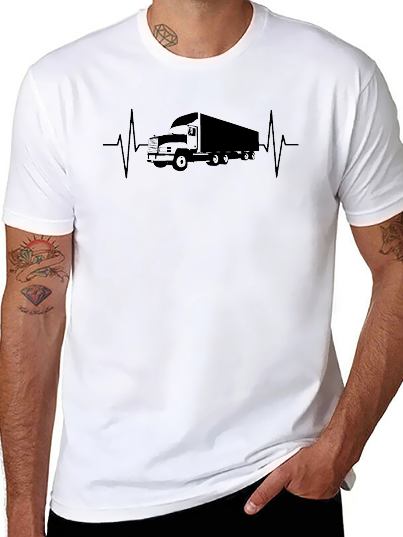 Truck Heartbeat T-Shirt - Black Crew Neck Tee