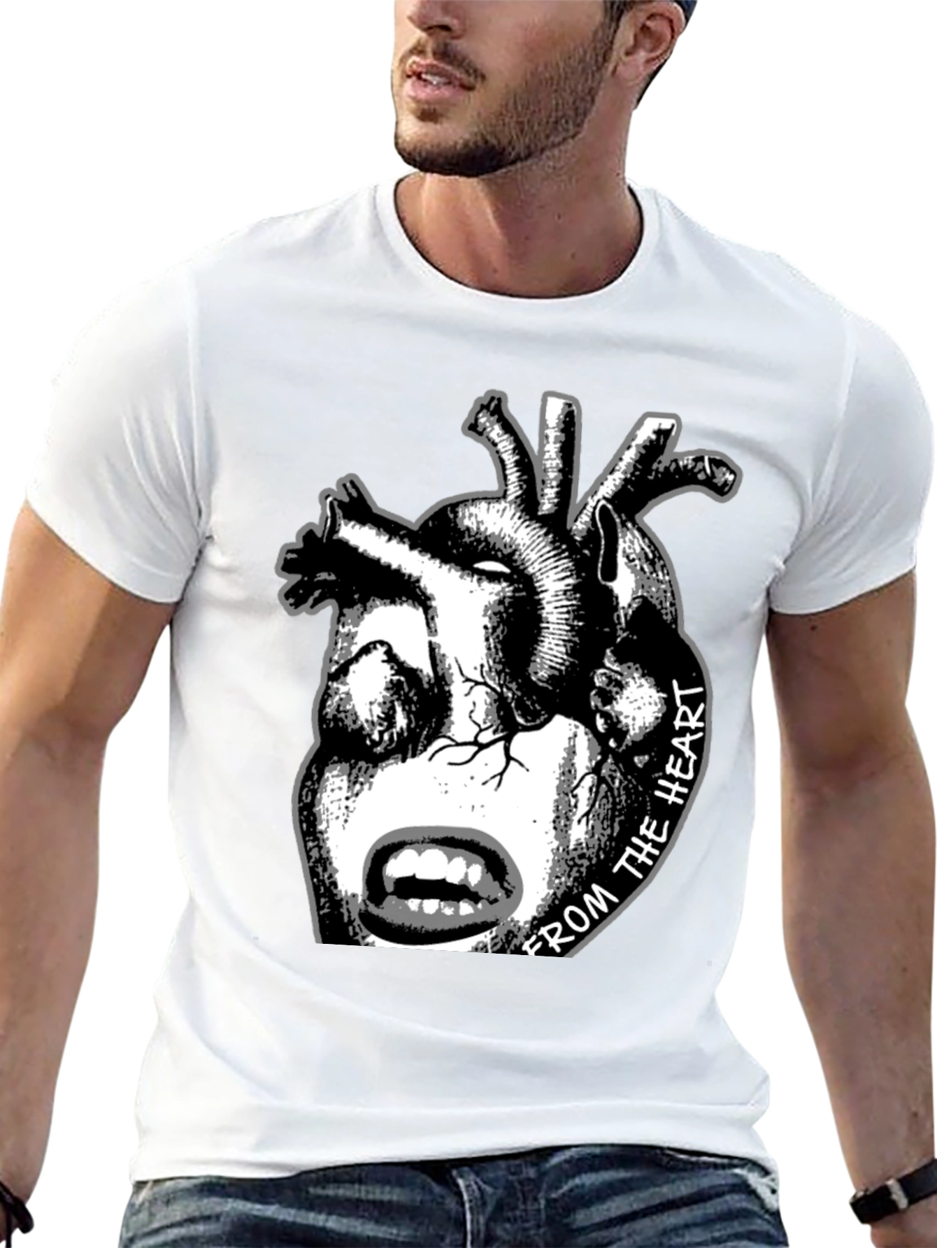 Anatomical Heart & Face Graphic Black T-Shirt