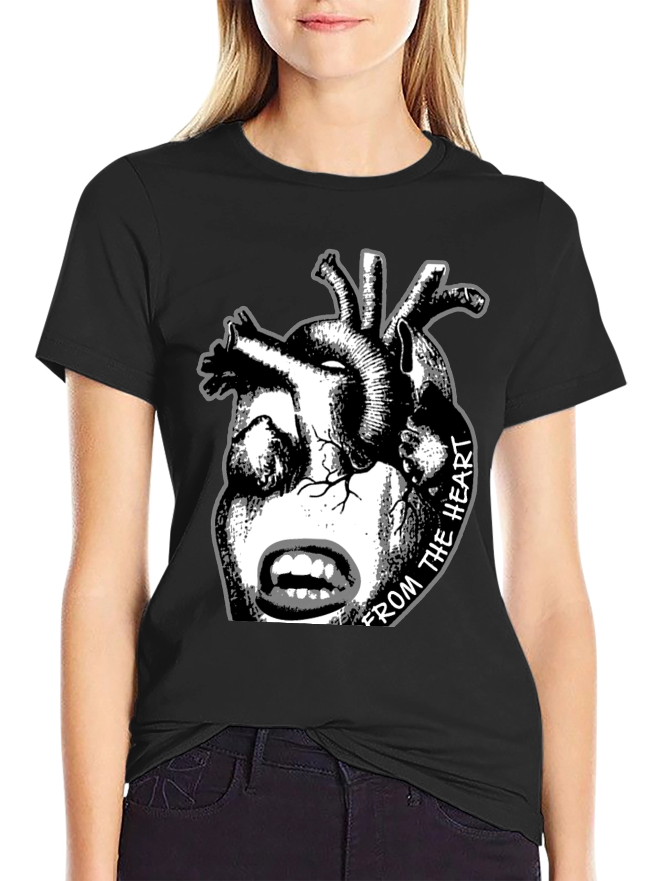 Anatomical Heart & Face Graphic Black T-Shirt