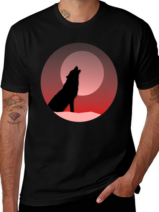 Wolf Howling at Moon Graphic Tee - Black Cotton T-Shirt