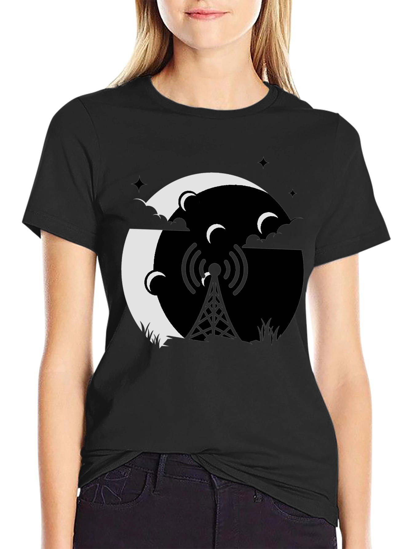 Mystic Night Tower Graphic Tee - Black