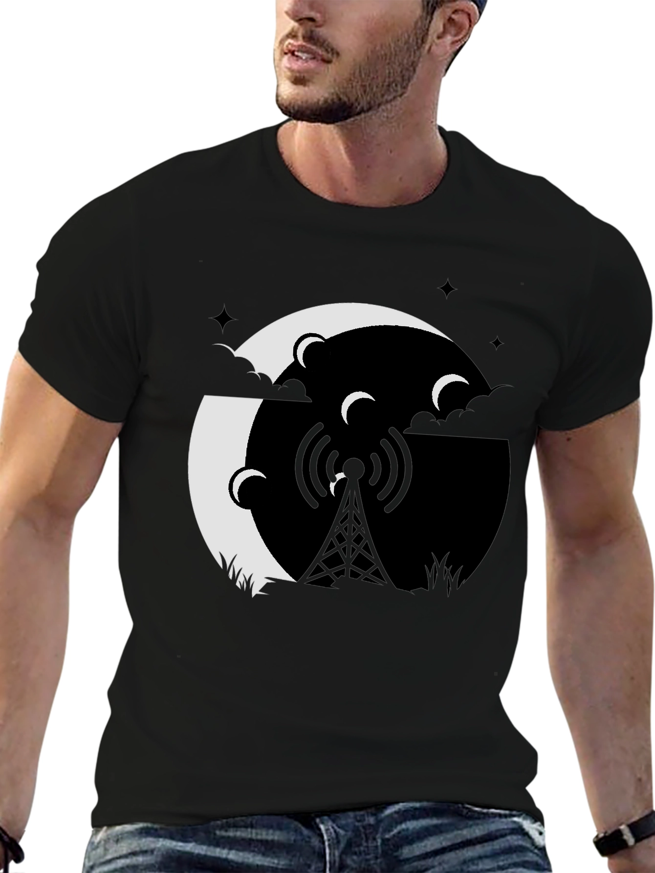 Mystic Night Tower Graphic Tee - Black