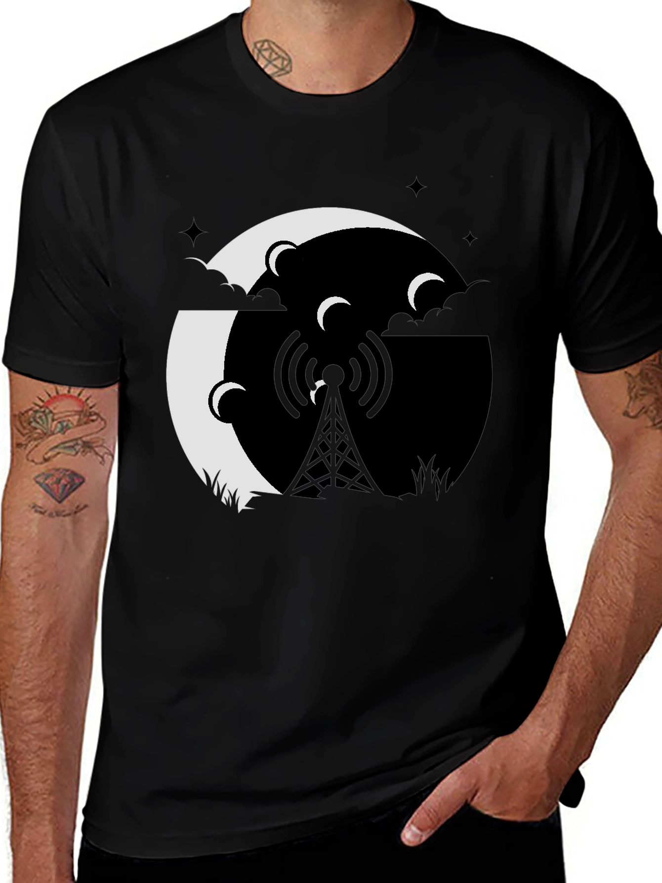 Mystic Night Tower Graphic Tee - Black