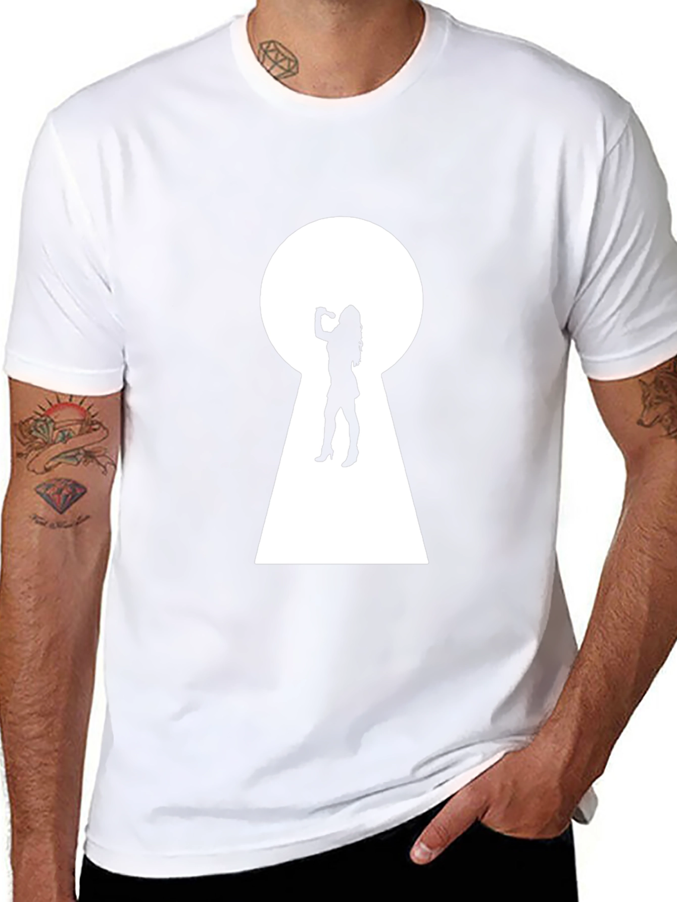 Keyhole Silhouette Graphic Tee - Black Cotton T-Shirt