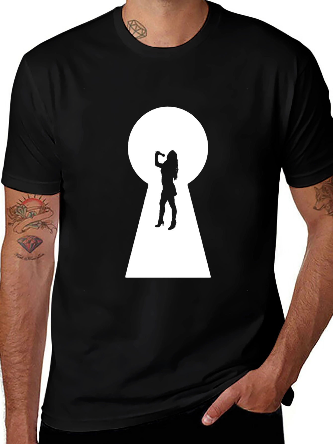 Keyhole Silhouette Graphic Tee - Black Cotton T-Shirt