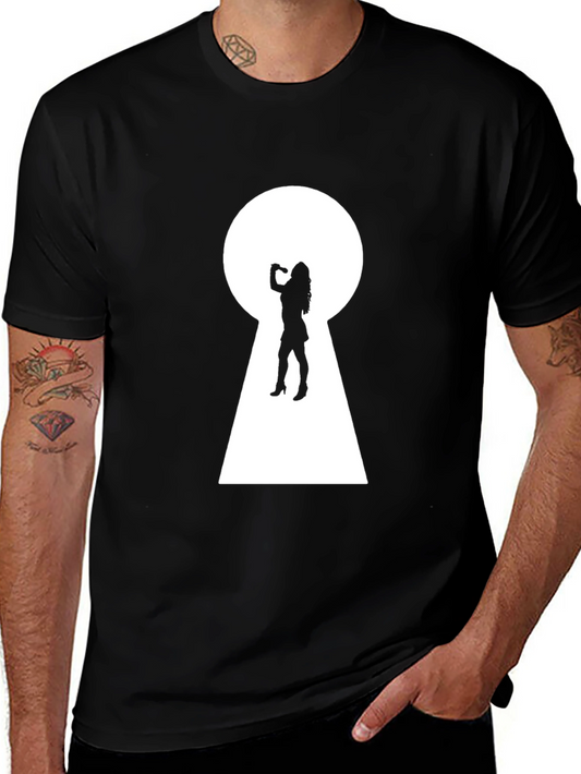 Keyhole Silhouette Graphic Tee - Black Cotton T-Shirt