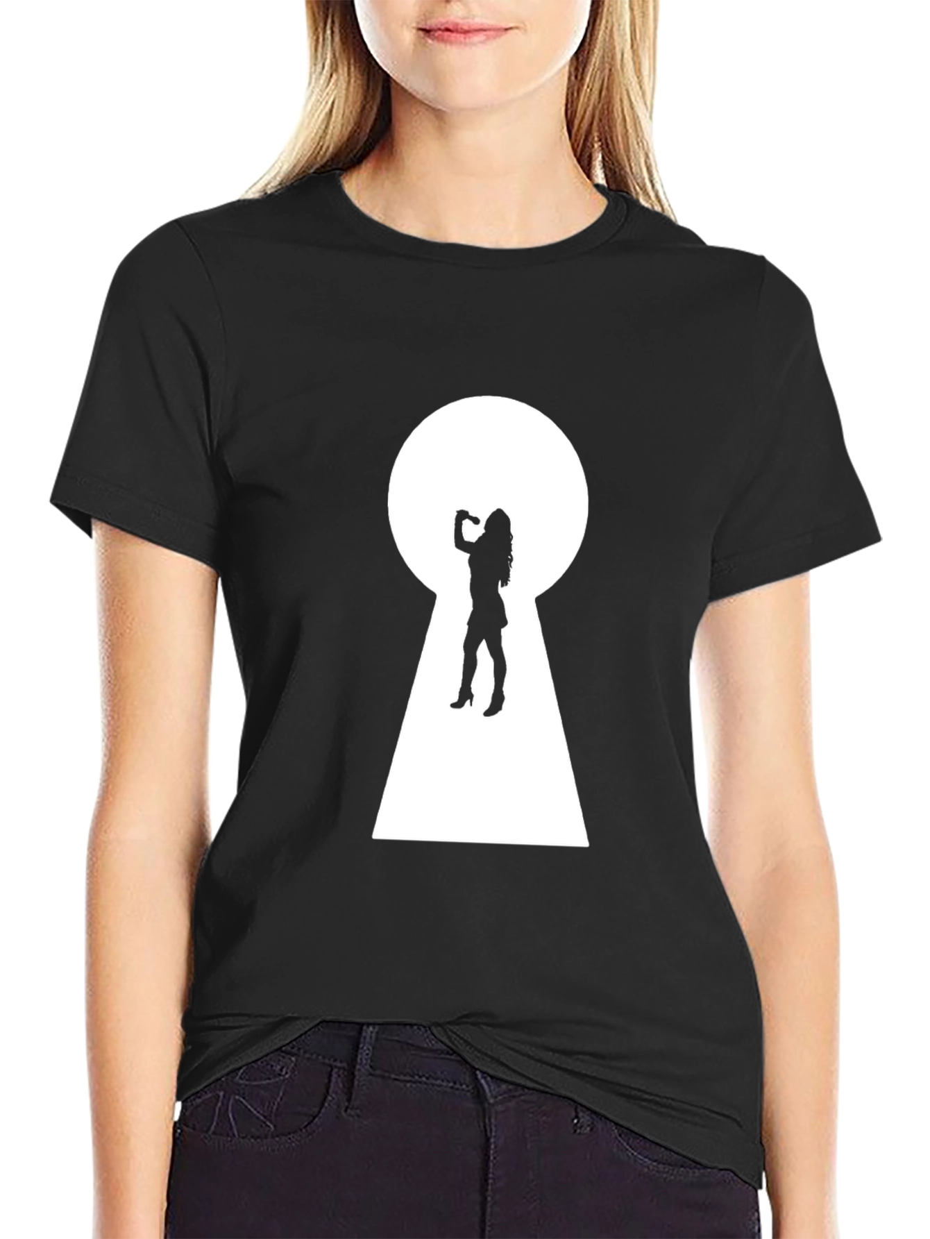 Keyhole Silhouette Graphic Tee - Black Cotton T-Shirt