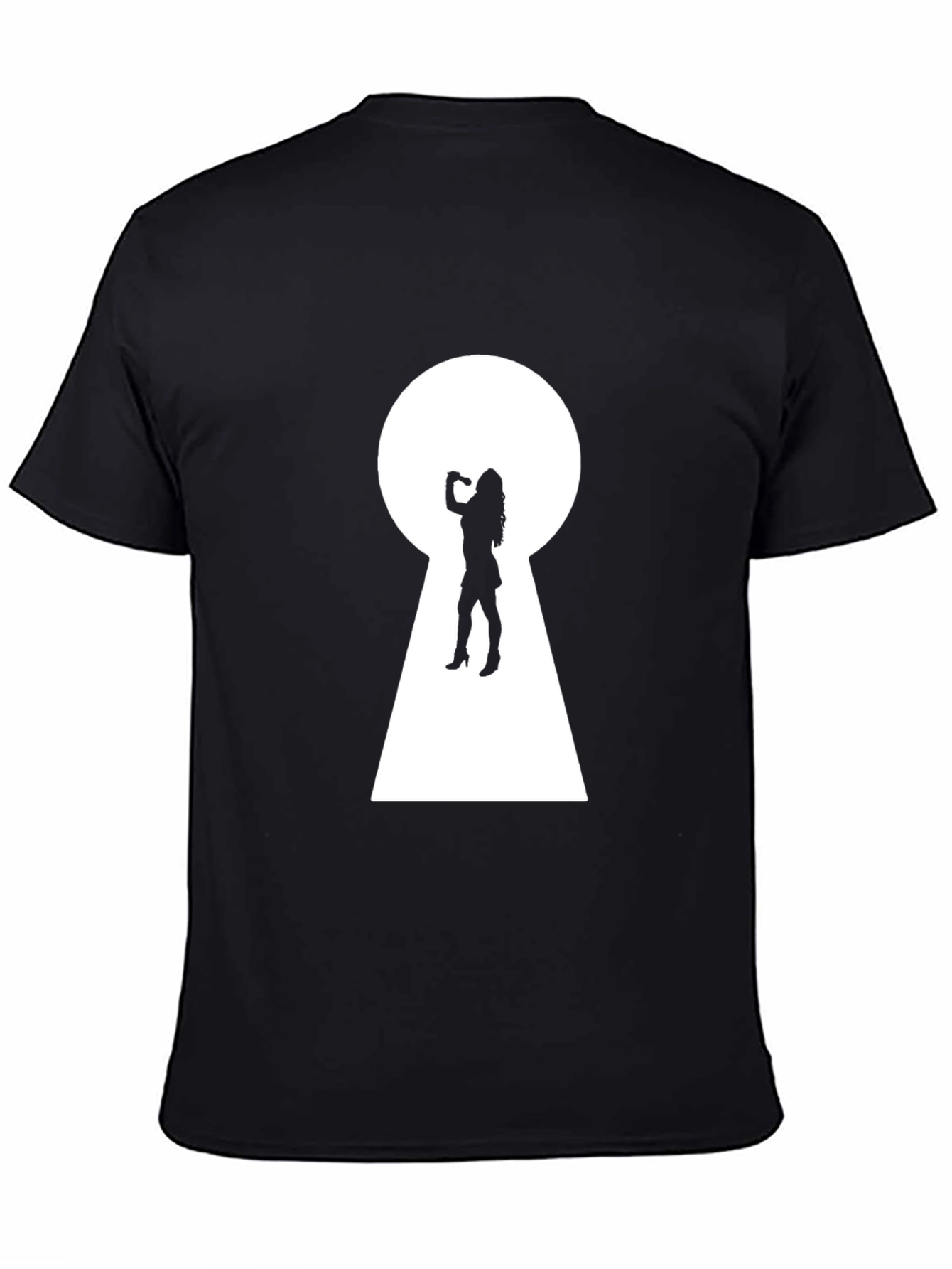 Keyhole Silhouette Graphic Tee - Black Cotton T-Shirt