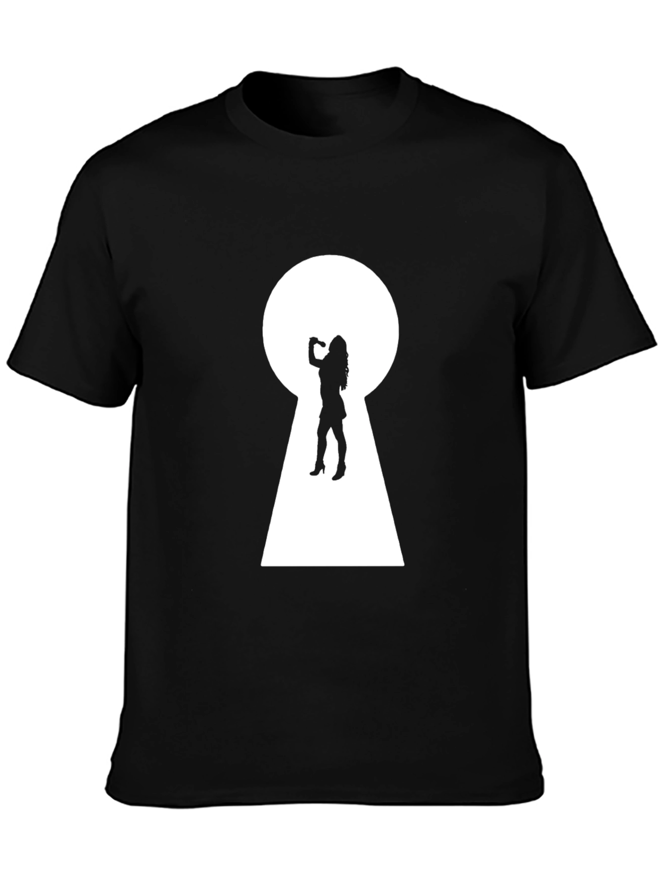 Keyhole Silhouette Graphic Tee - Black Cotton T-Shirt