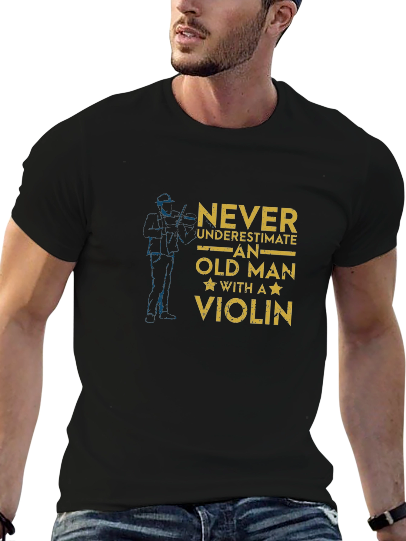 Never Underestimate Old Man with a Violin T-Shirt