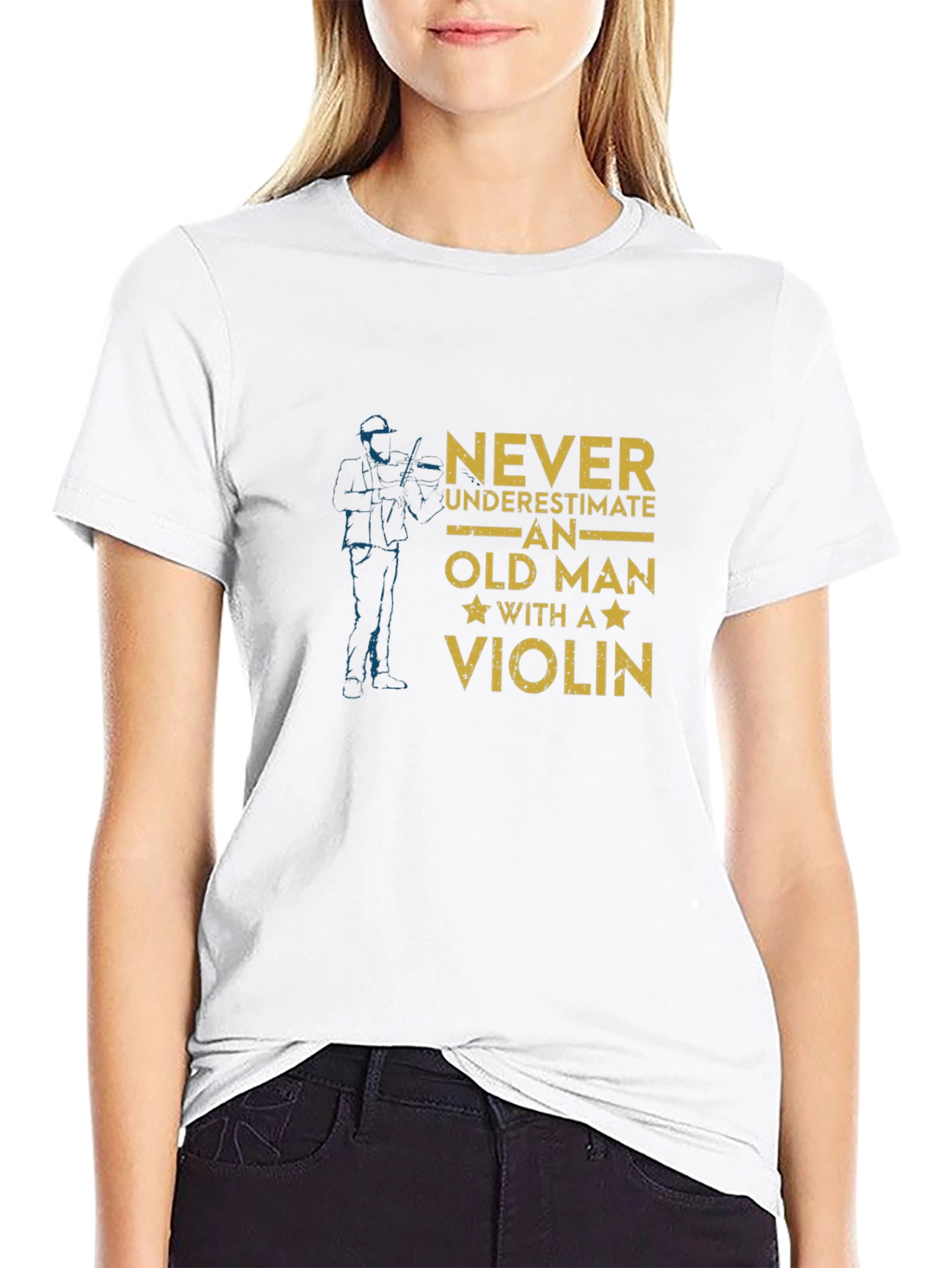 Never Underestimate Old Man with a Violin T-Shirt