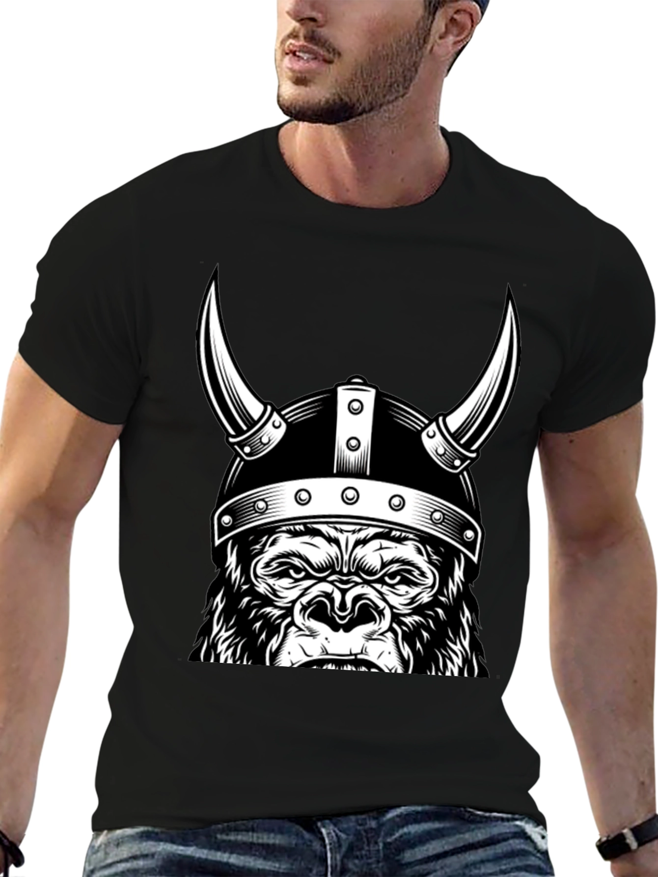 Viking Gorilla Graphic T-Shirt - Black