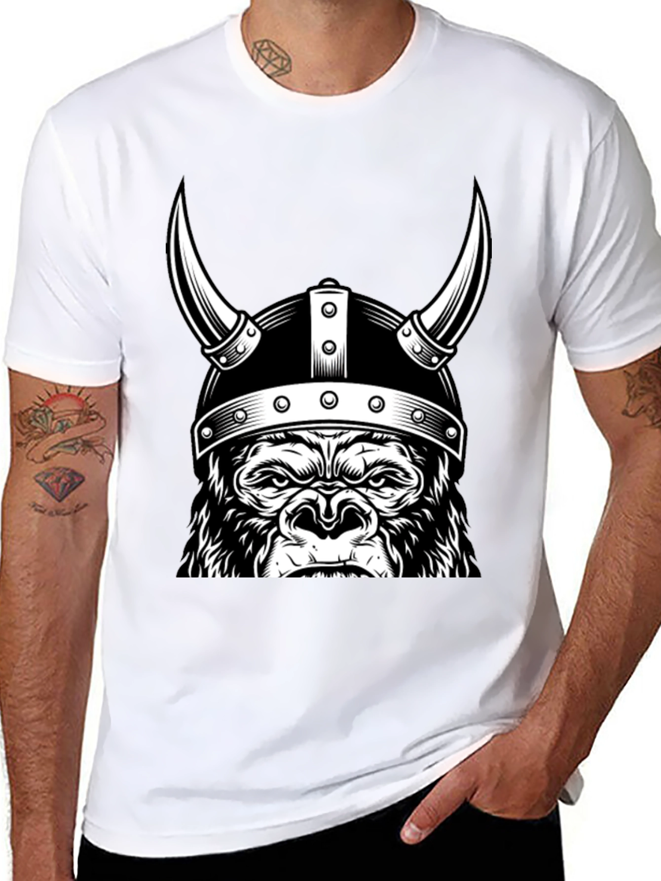 Viking Gorilla Graphic T-Shirt - Black