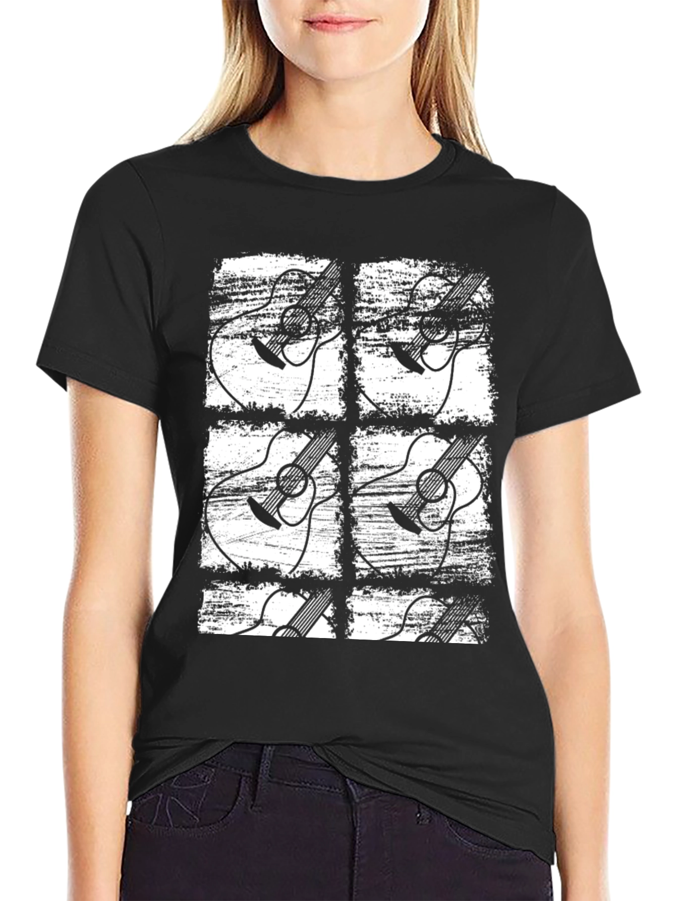 Guitar Grunge Graphic Tee - Black T-Shirt
