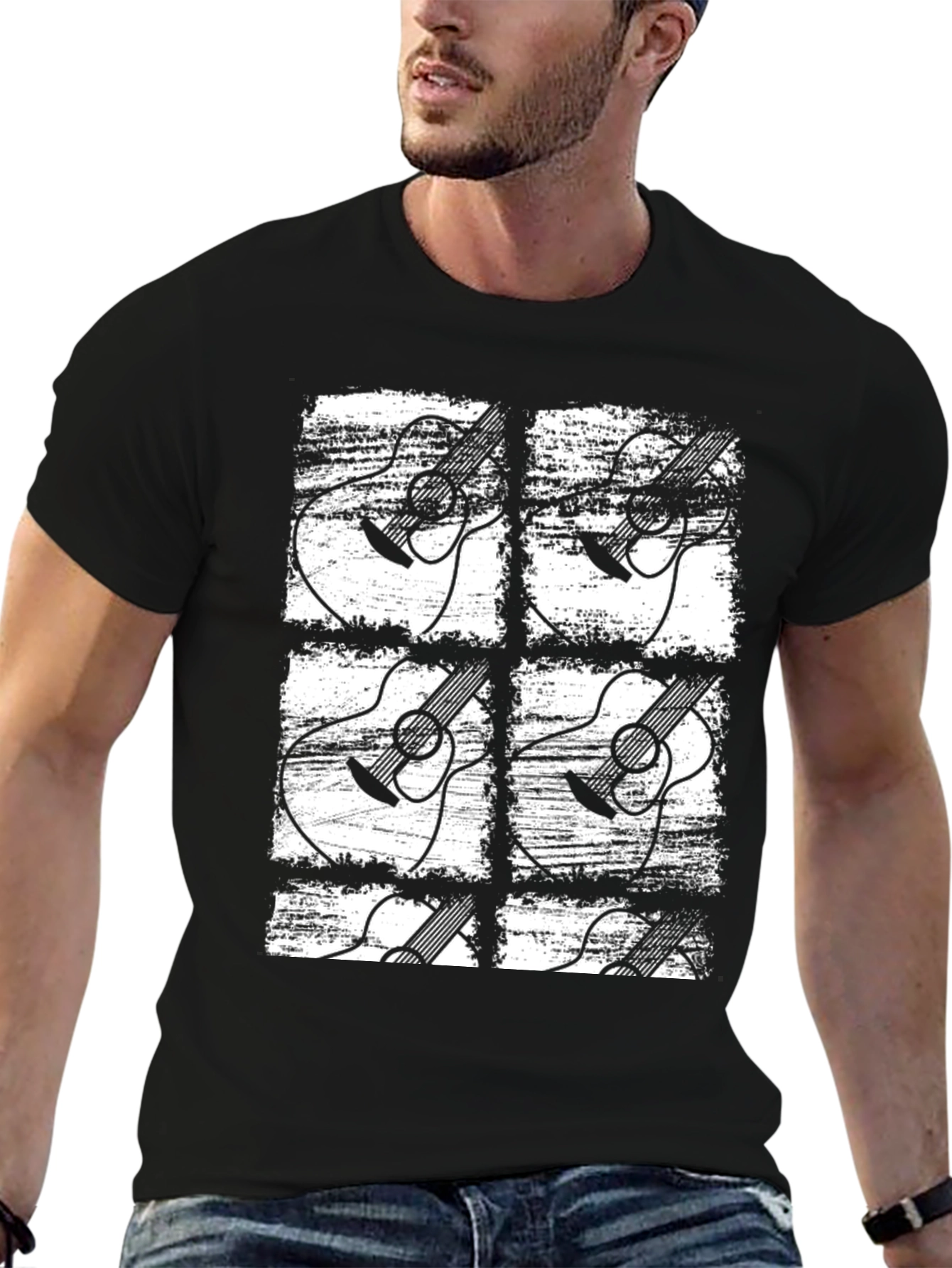 Guitar Grunge Graphic Tee - Black T-Shirt