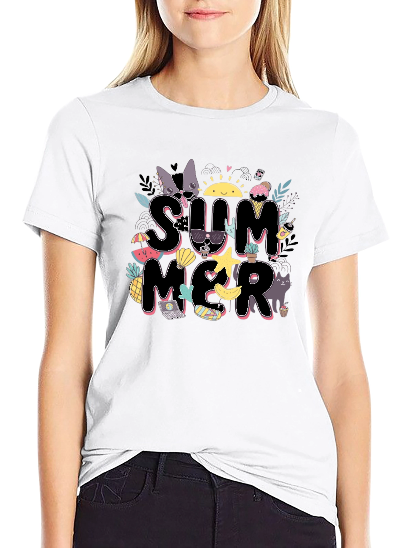 Summer Graphic Tee - Black Cotton Blend