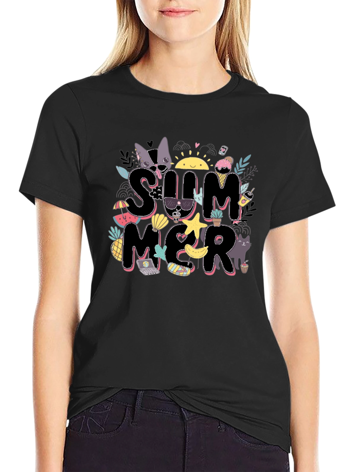 Summer Graphic Tee - Black Cotton Blend