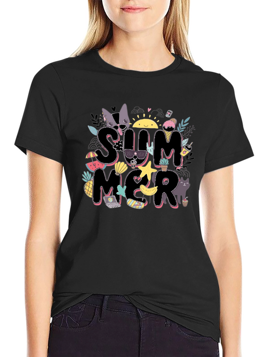 Summer Graphic Tee - Black Cotton Blend
