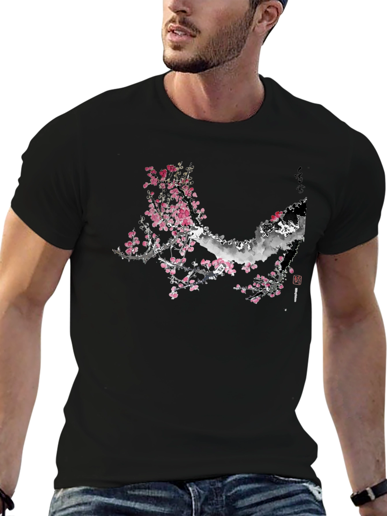 Blossom Branch Graphic Black Tee
