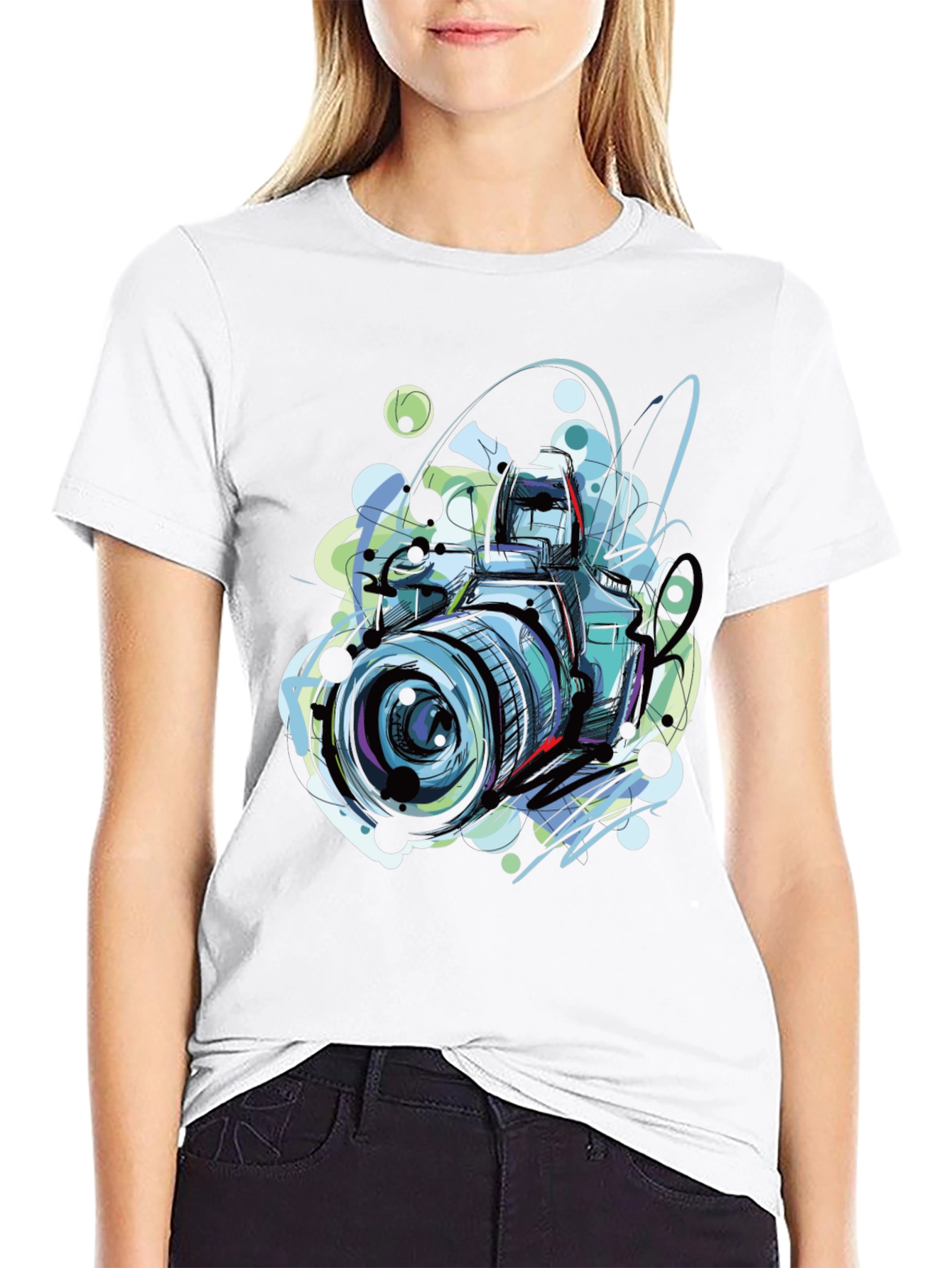 Camera Graphic Print Crew Neck T-Shirt