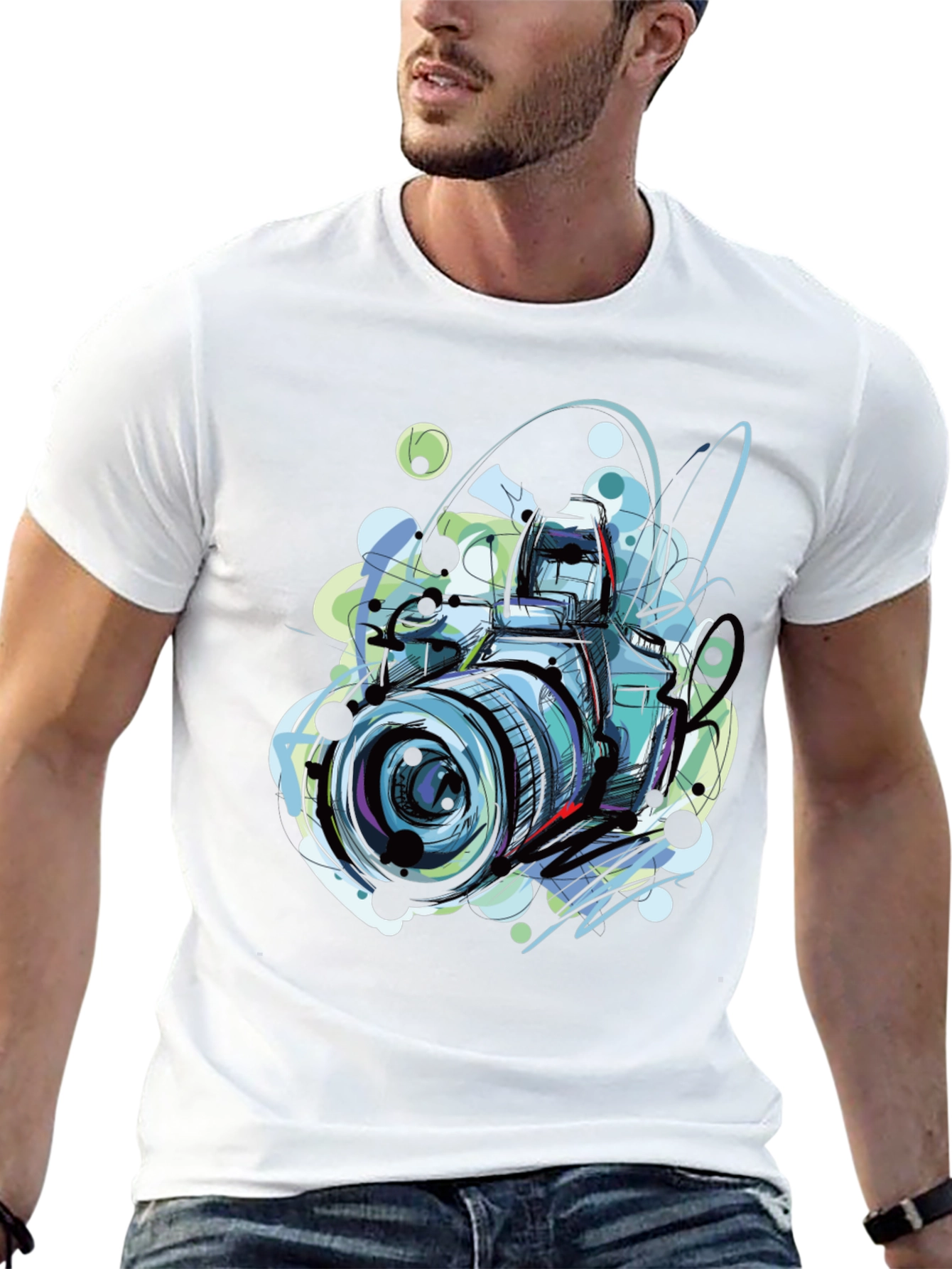 Camera Graphic Print Crew Neck T-Shirt