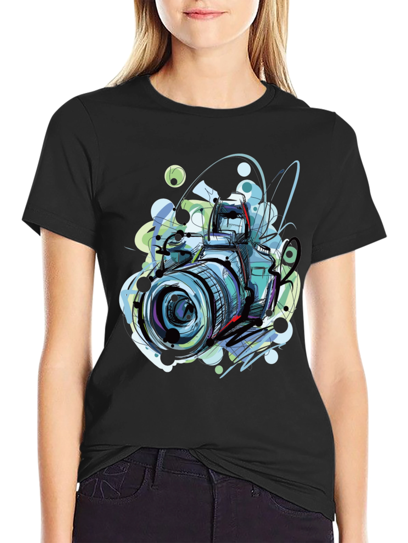Camera Graphic Print Crew Neck T-Shirt