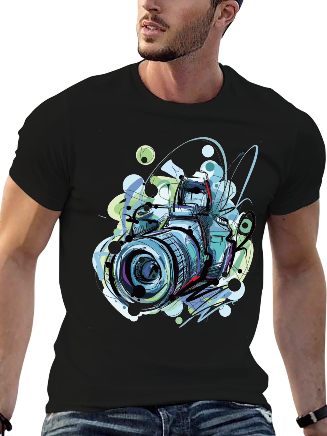 Camera Graphic Print Crew Neck T-Shirt