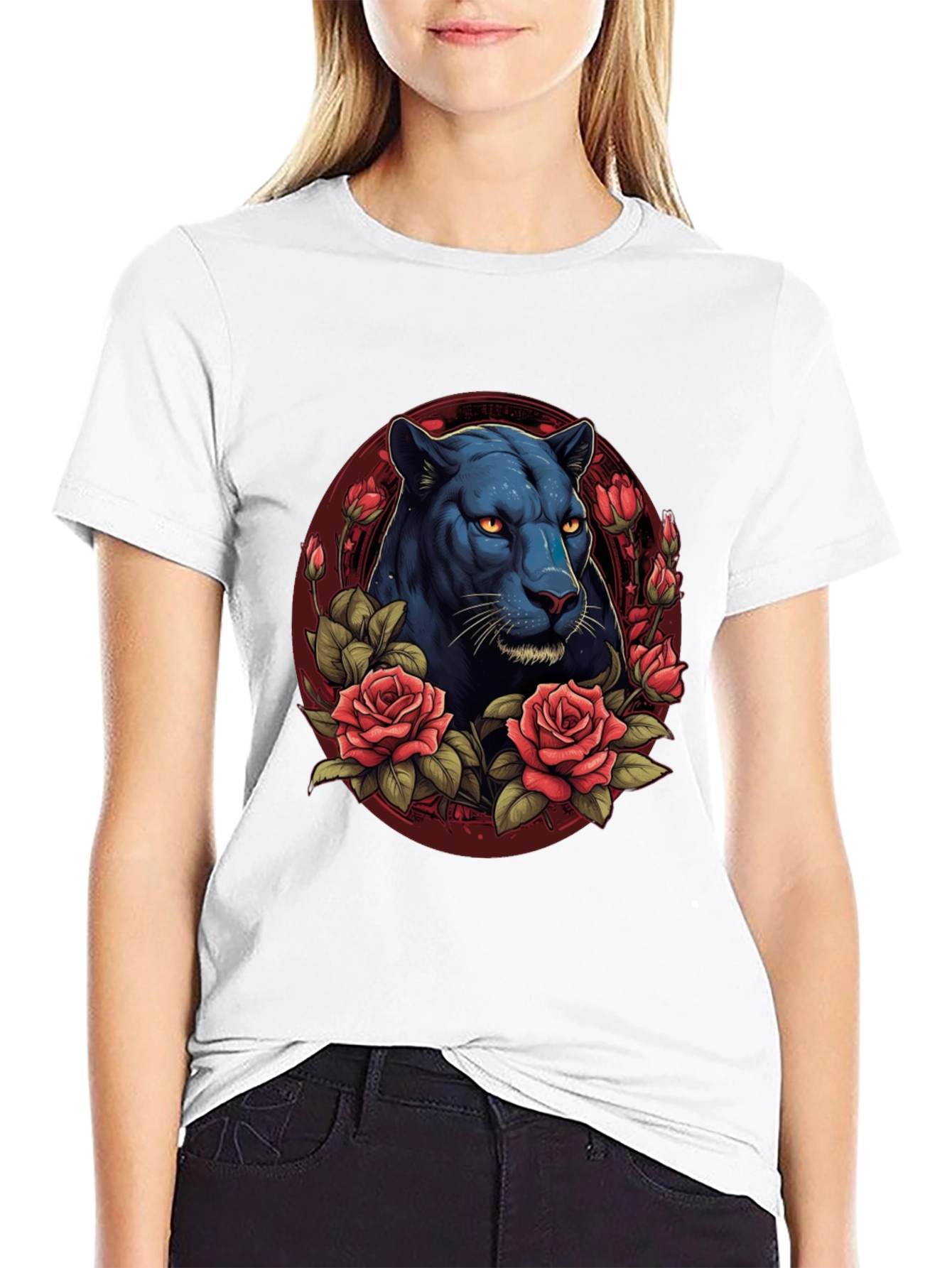 Black Panther & Roses Graphic T-Shirt
