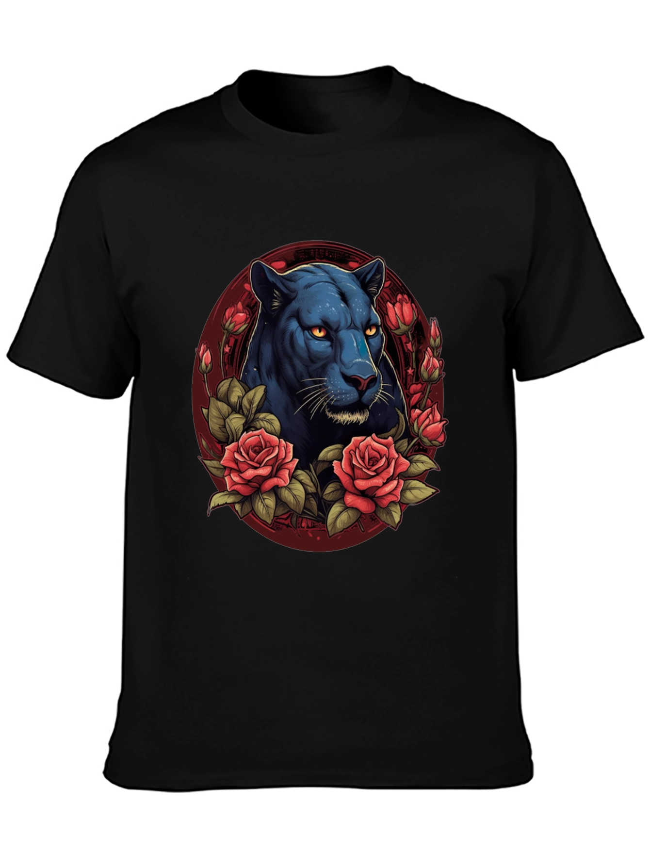 Black Panther & Roses Graphic T-Shirt