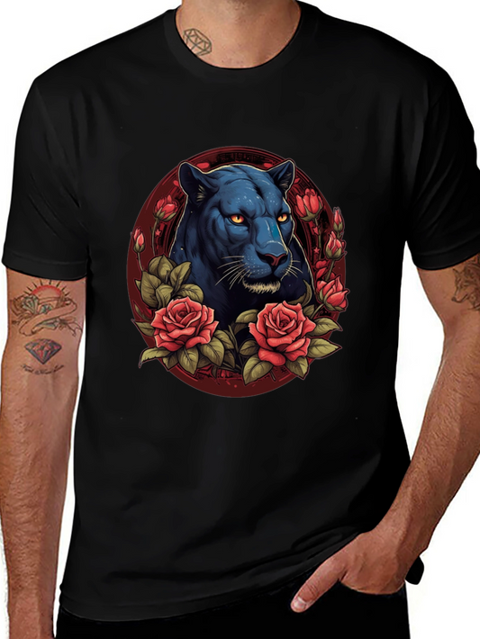 Black Panther & Roses Graphic T-Shirt