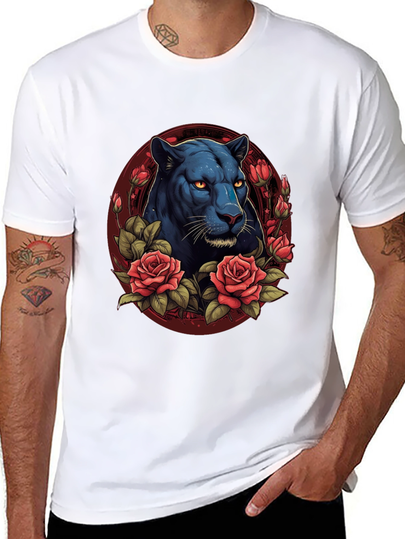 Black Panther & Roses Graphic T-Shirt