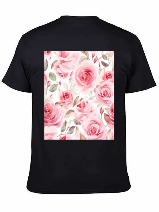 Floral Rose Print Black T-Shirt