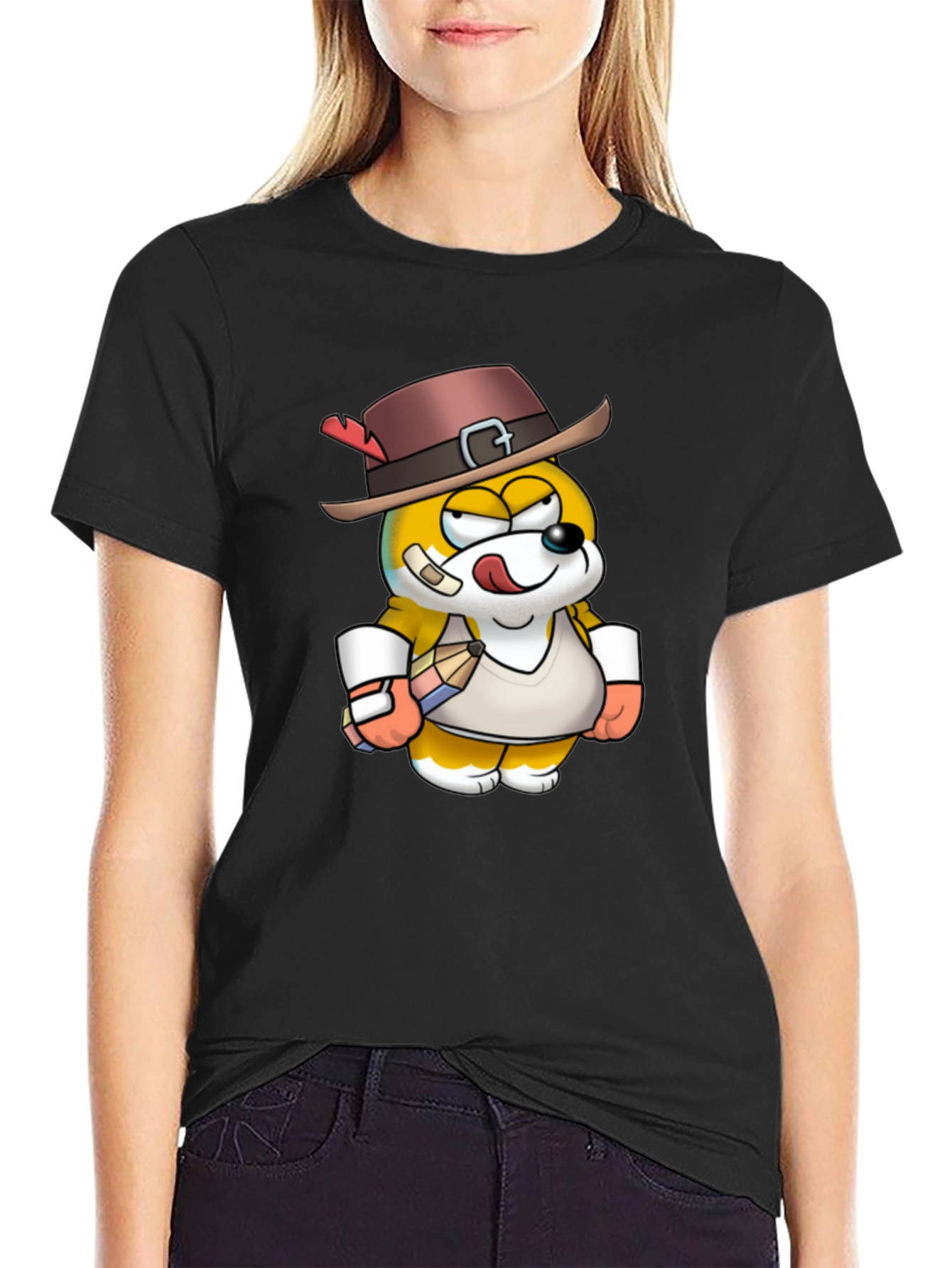 Fun Cartoon Character Black T-Shirt