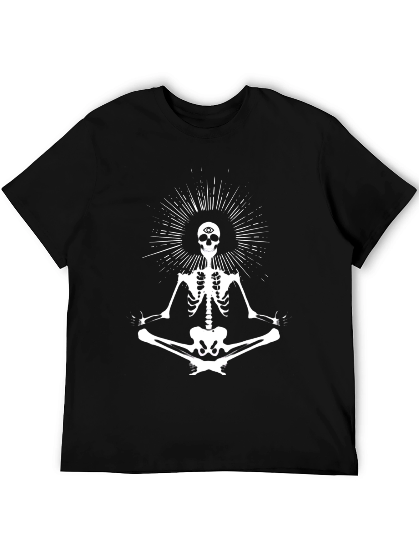 Meditating Skeleton Graphic Tee - Black Cotton Blend