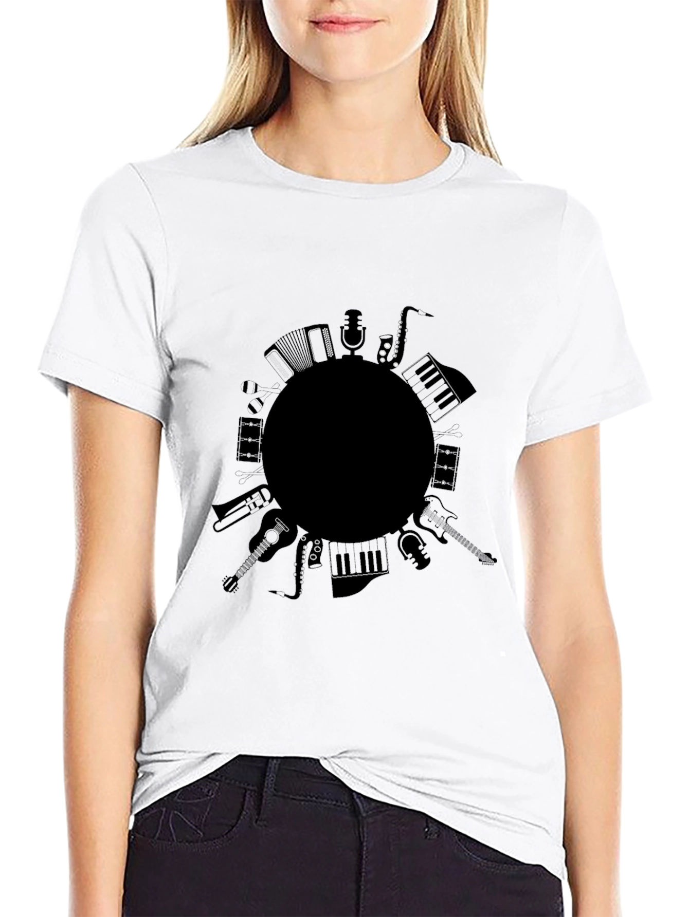 Musical Instrument Circle Graphic Tee - Black