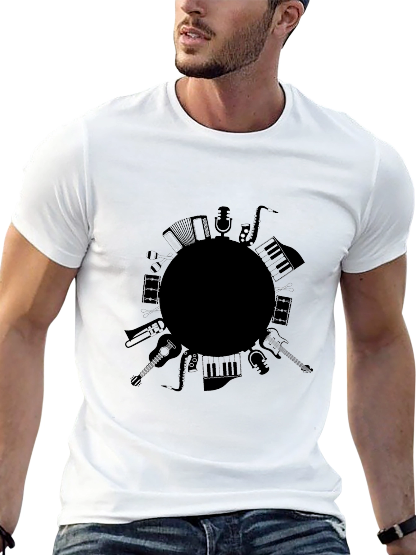 Musical Instrument Circle Graphic Tee - Black