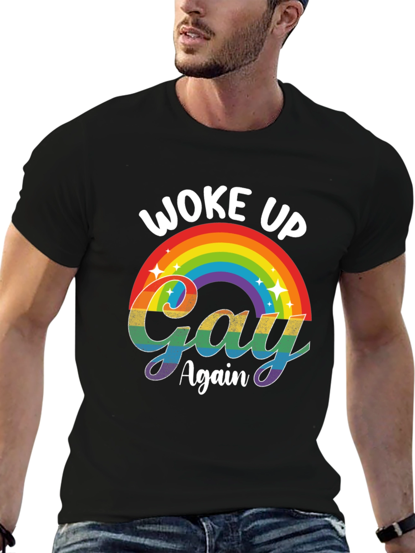 Woke Up Gay Again Rainbow Graphic T-Shirt
