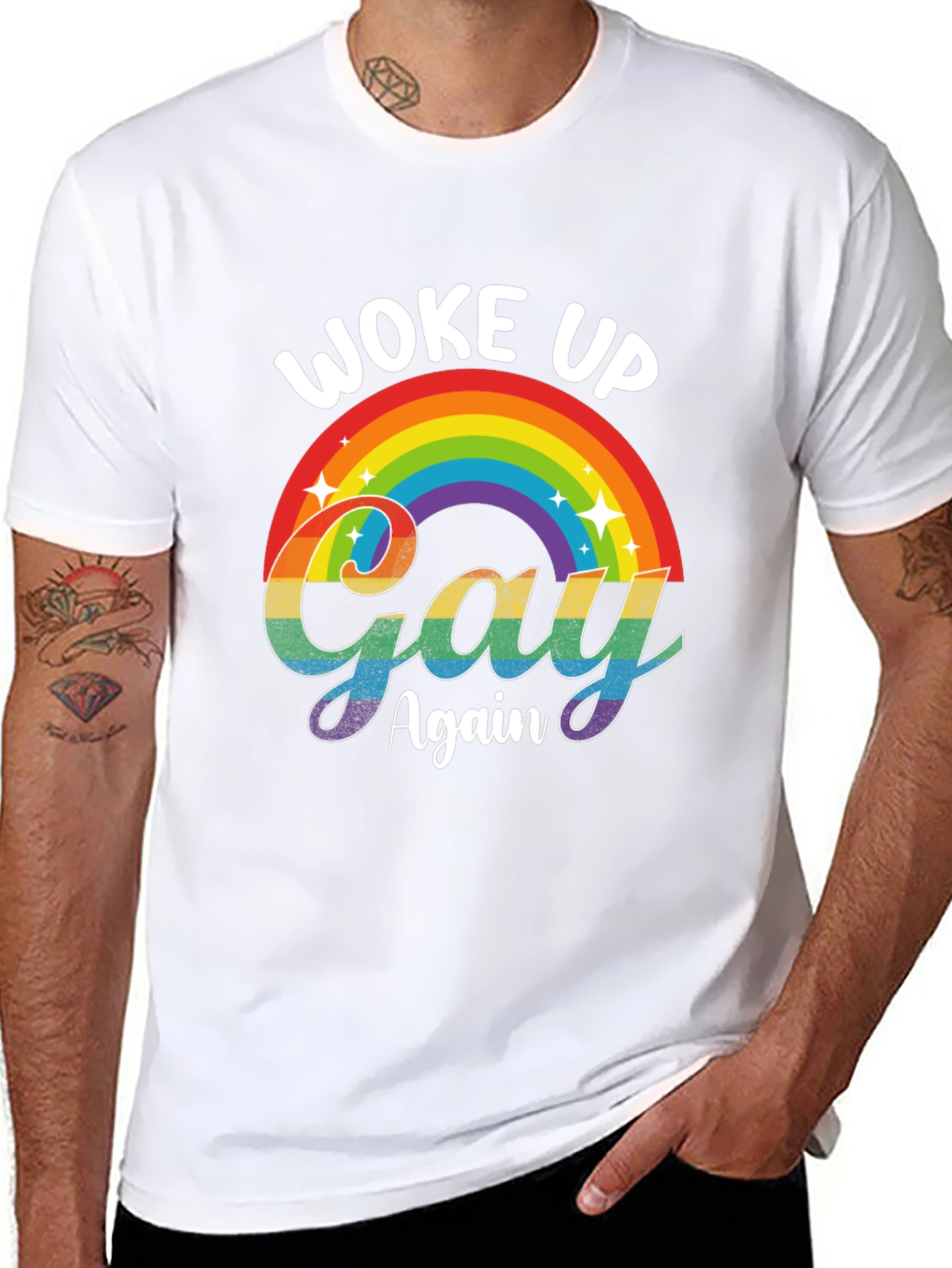 Woke Up Gay Again Rainbow Graphic T-Shirt