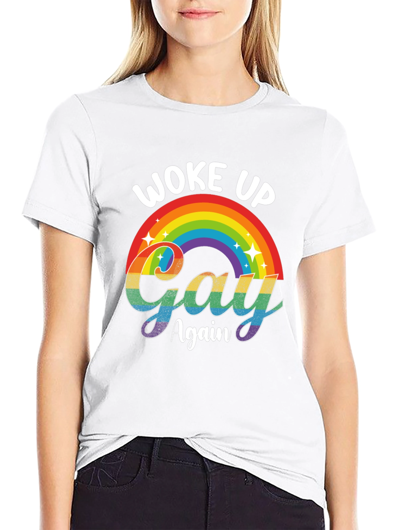 Woke Up Gay Again Rainbow Graphic T-Shirt