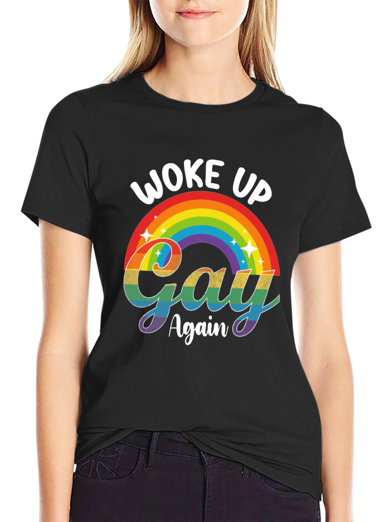 Woke Up Gay Again Rainbow Graphic T-Shirt