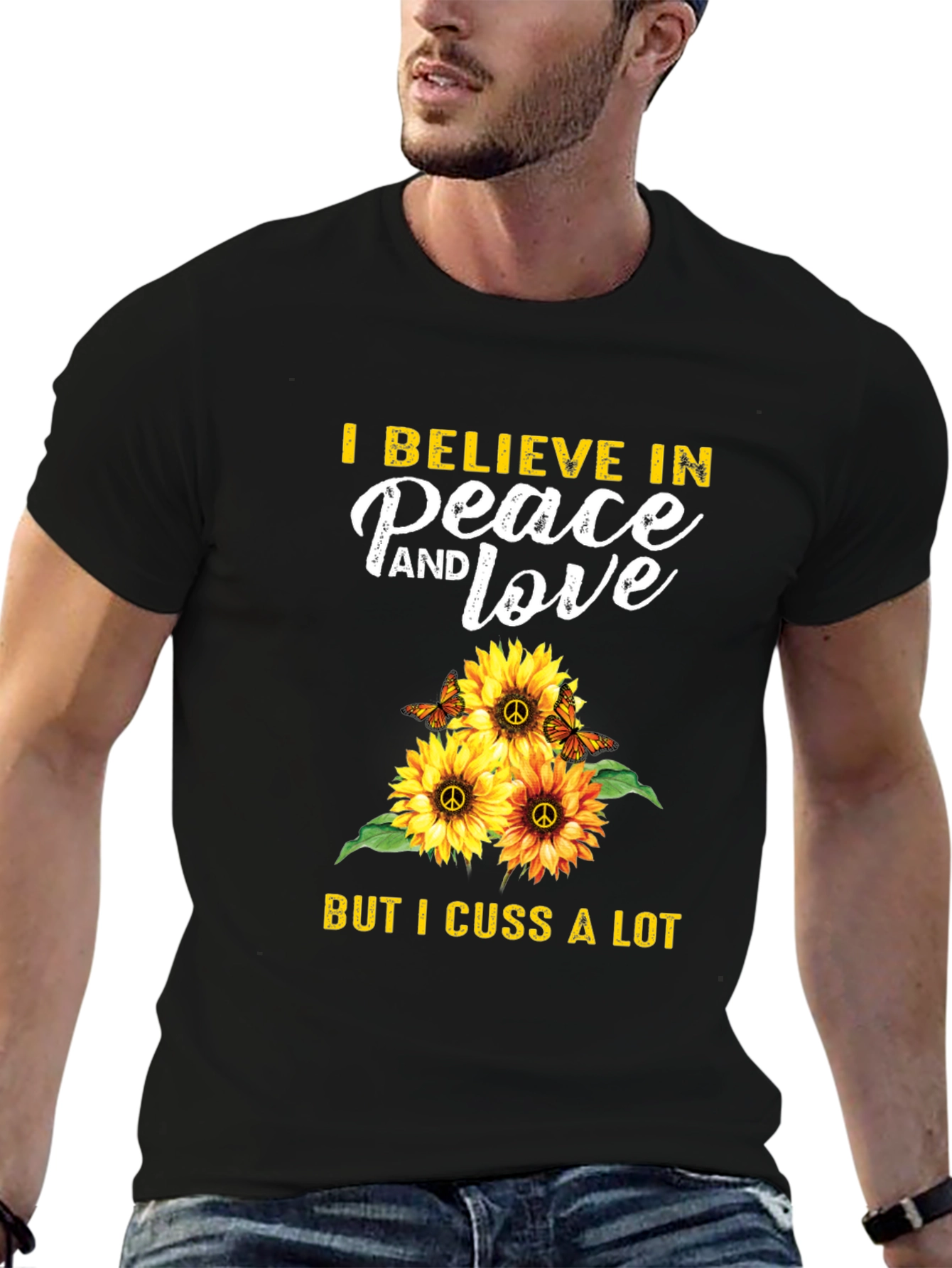 Peace Love Cuss T-Shirt Sunflower Hippie Graphic Tee