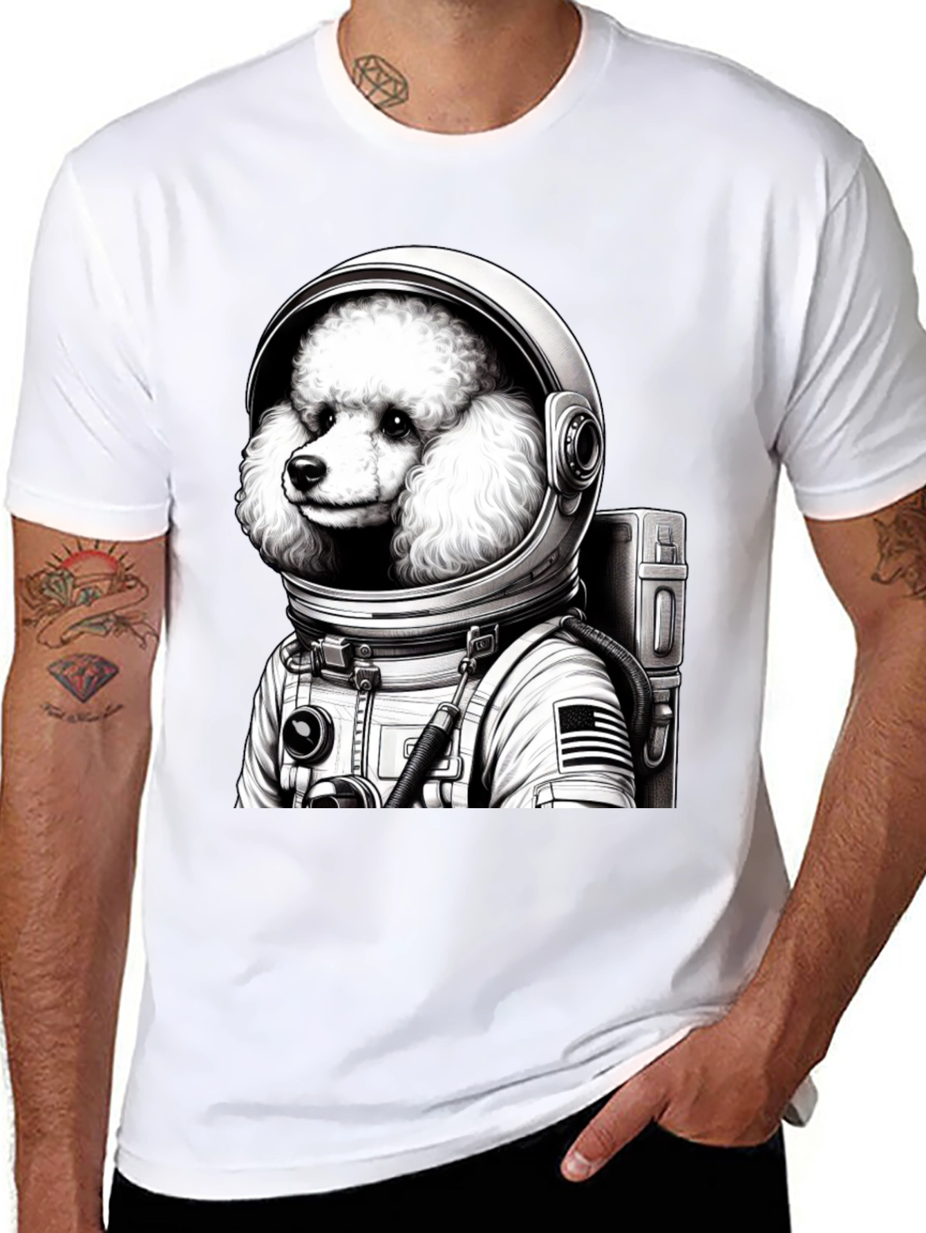 Poodle Astronaut Graphic T-Shirt - Space Dog Tee
