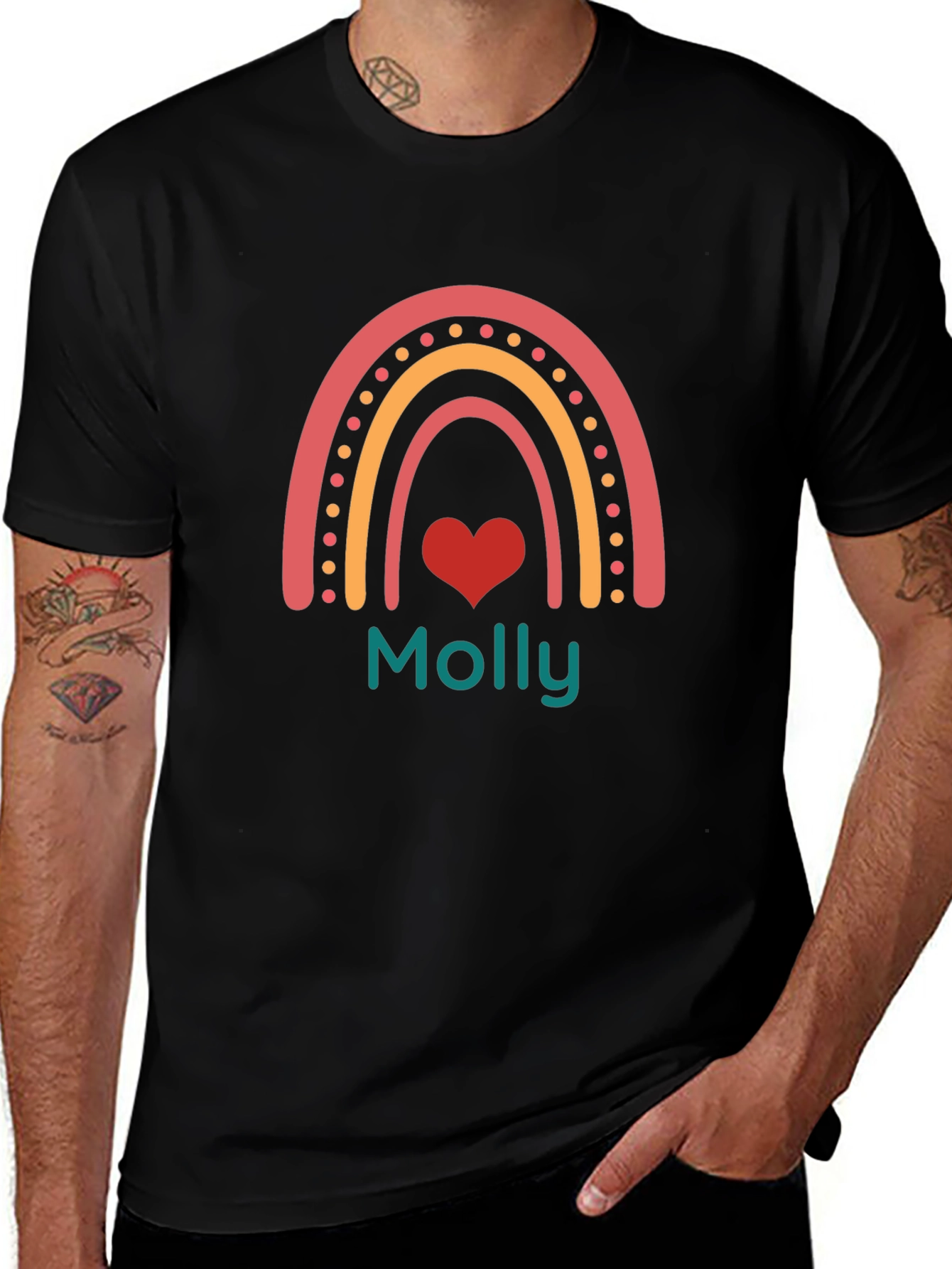 Molly Rainbow Heart Tee - Black Casual T-Shirt