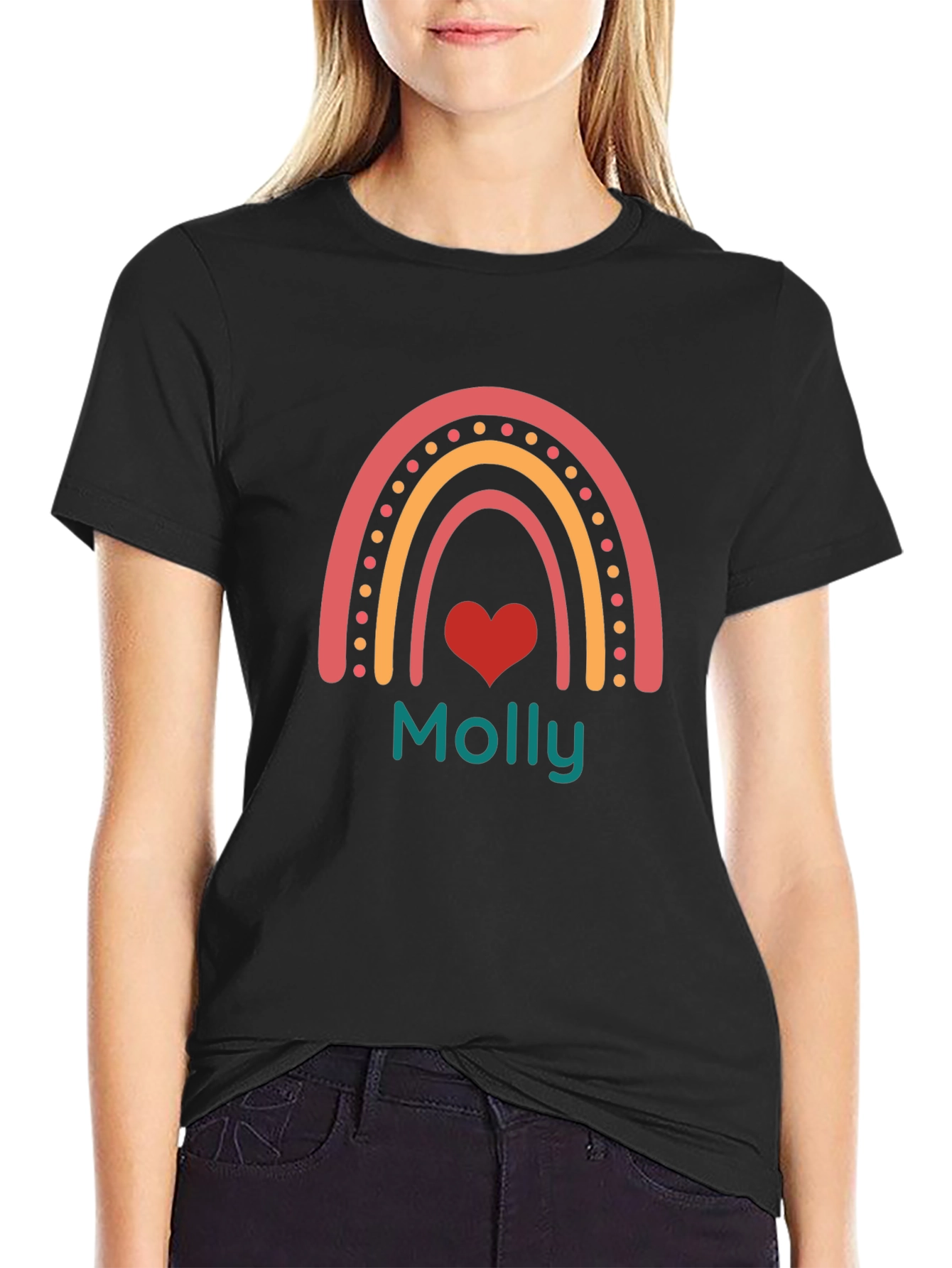 Molly Rainbow Heart Tee - Black Casual T-Shirt