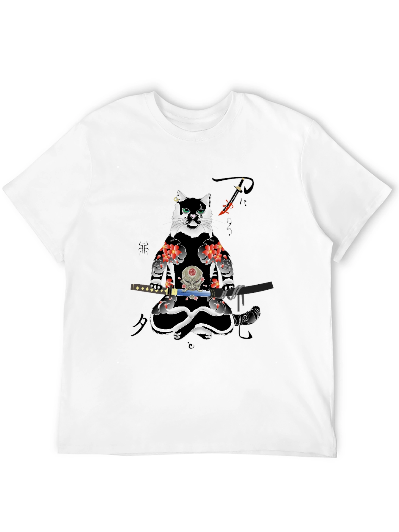 Samurai Cat T-Shirt - Black Cotton Blend Tee