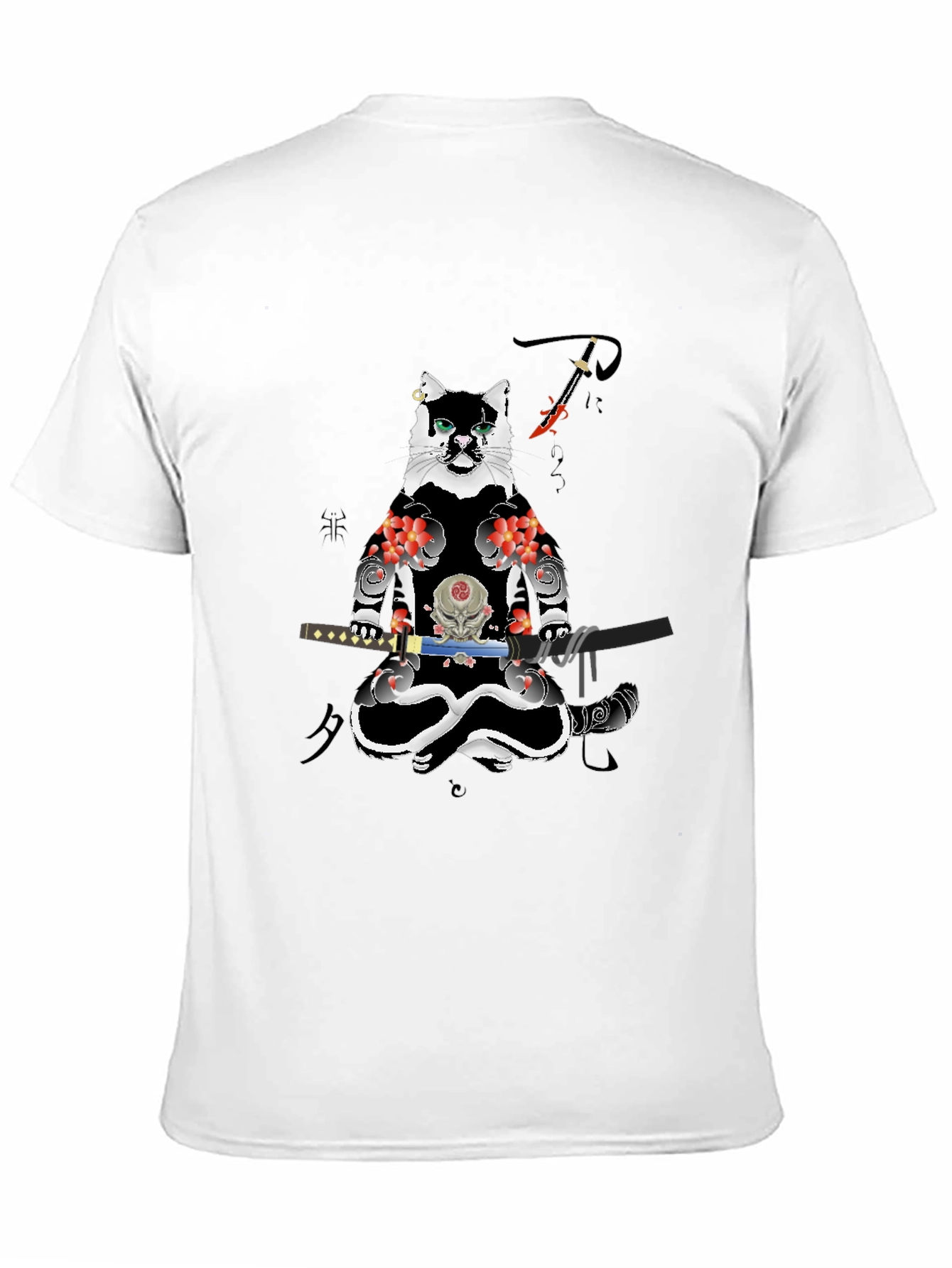Samurai Cat T-Shirt - Black Cotton Blend Tee