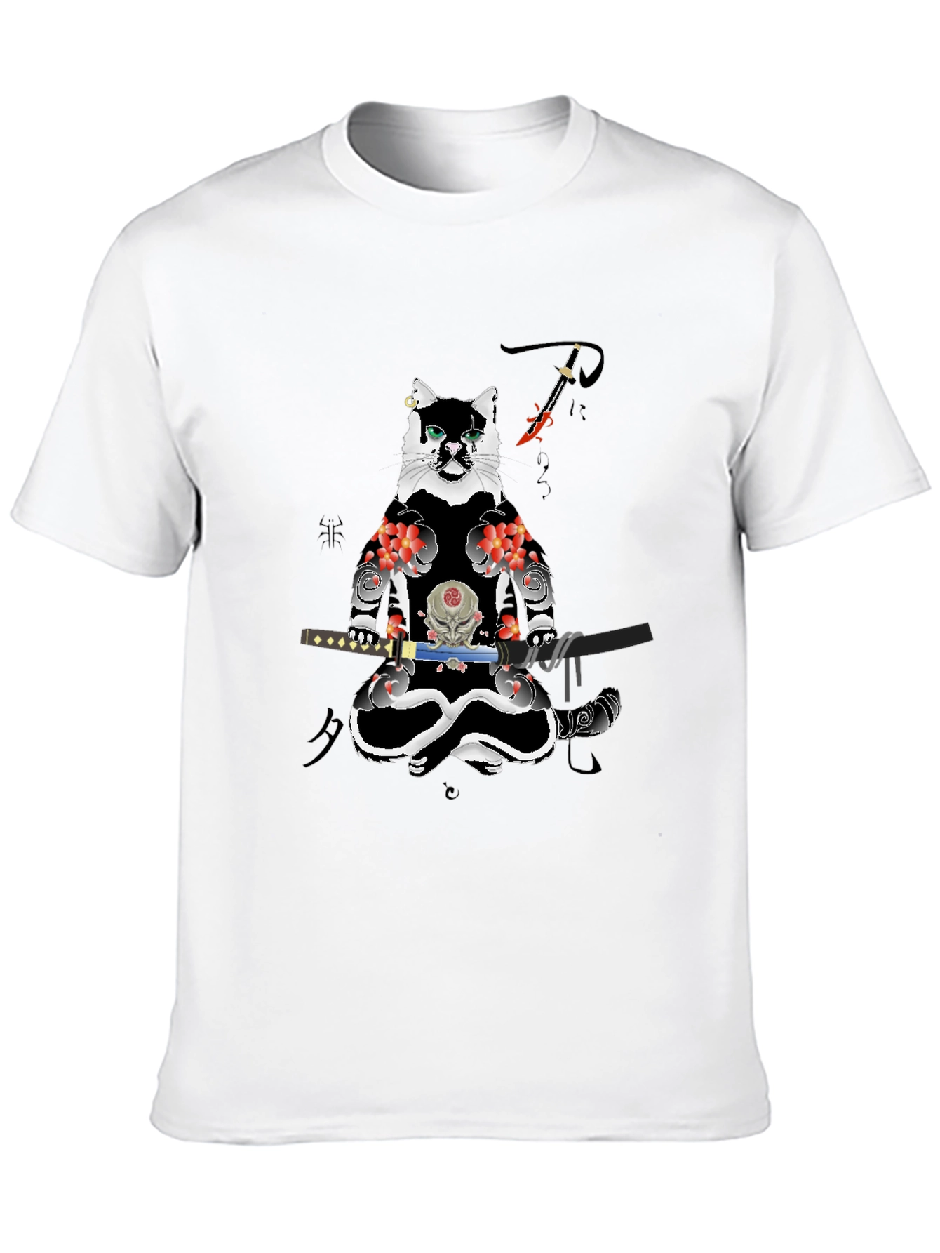 Samurai Cat T-Shirt - Black Cotton Blend Tee